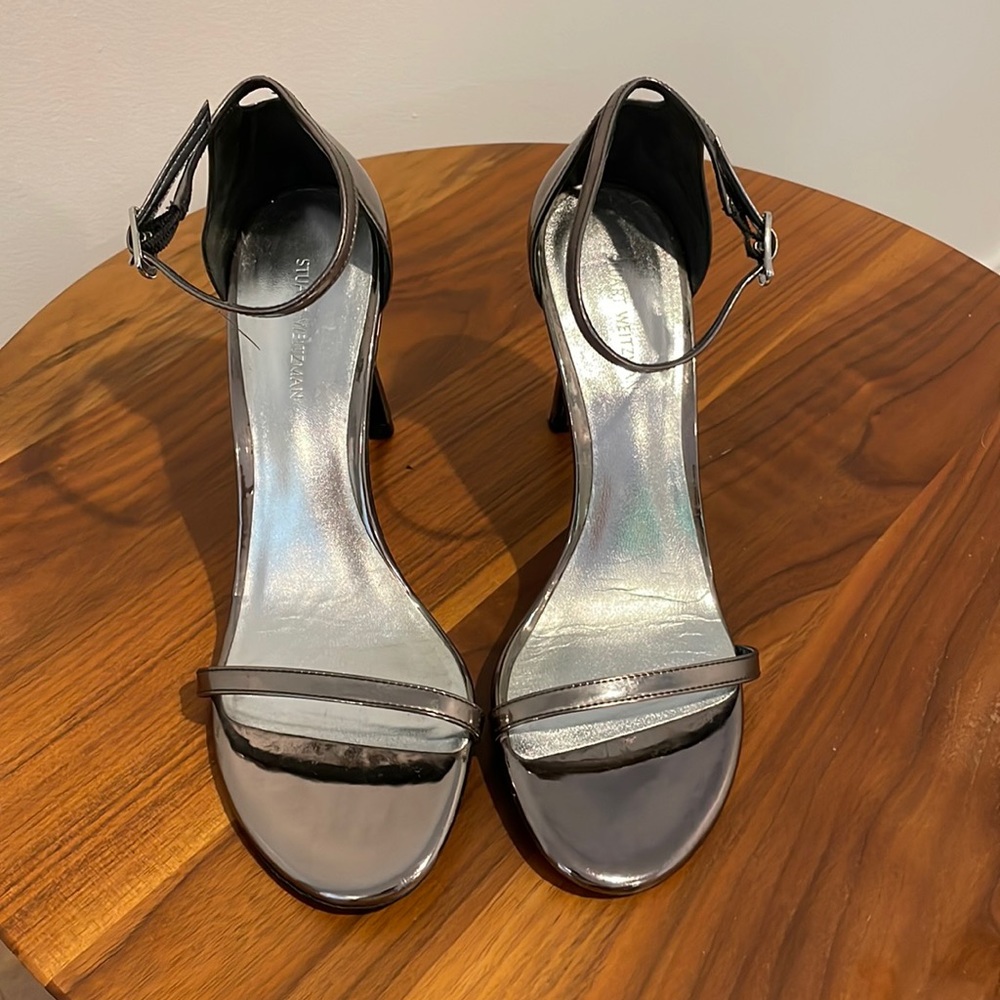 Stuart Weitzman ankle strap silver heels size 7
